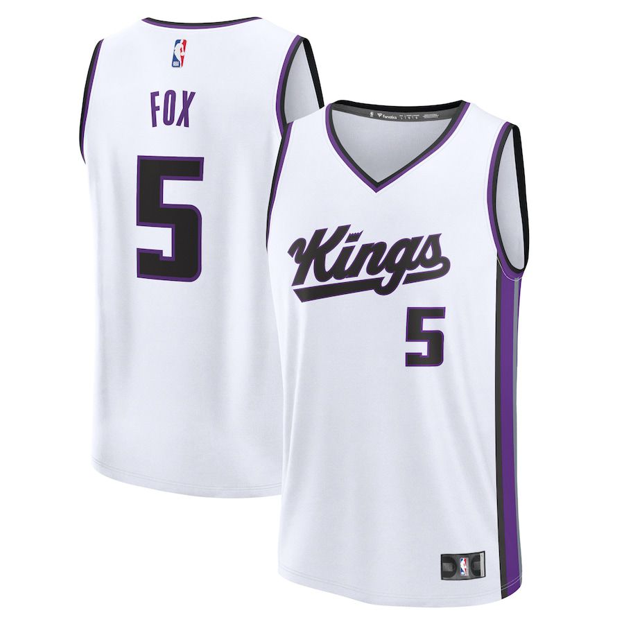 Men Sacramento Kings #5 De Aaron Fox Fanatics Branded White Association Edition 2023-24 Fast Break Replica NBA Jersey